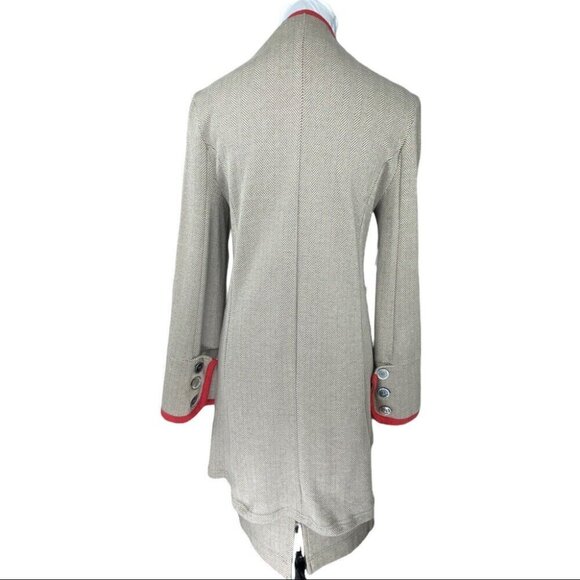 Jonano Women’s Tan Herringbone Modern Long Jacket Skirt Suit Set M/C38/W31 - Picture 5 of 9